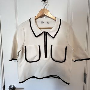 ZARA cream/brown cropped collar top